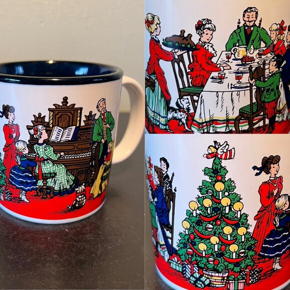 Vintage POTPOURRI PRESS Christmas Family Gathering Ceramic Mug.~ Victorian Era - Picture 1 of 8